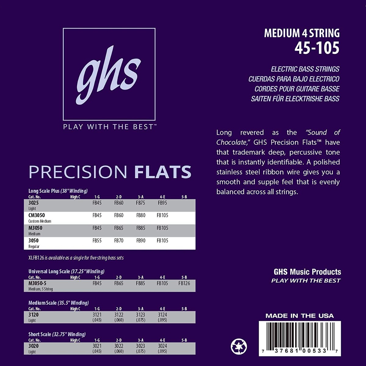 GHS Precision Flats Bass Strings - Medium, Long Scale Plus - Image 2