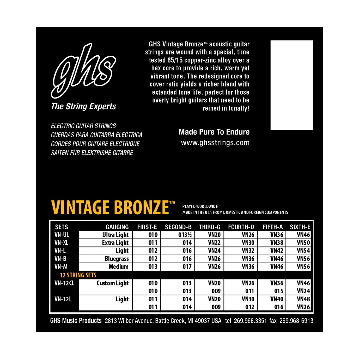 GHS Vintage Bronze Acoustic Strings, Light 12-54 - Image 2