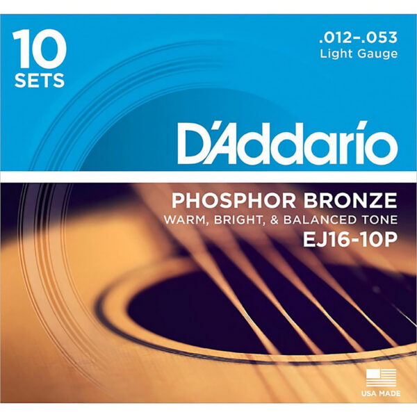 D'Addario EJ16-10P Phosphor Bronze Light Strings, 10-Pack