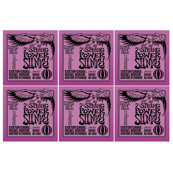 Ernie Ball Power Slinky 7-String Nickel Set (2620) - 6 Pack