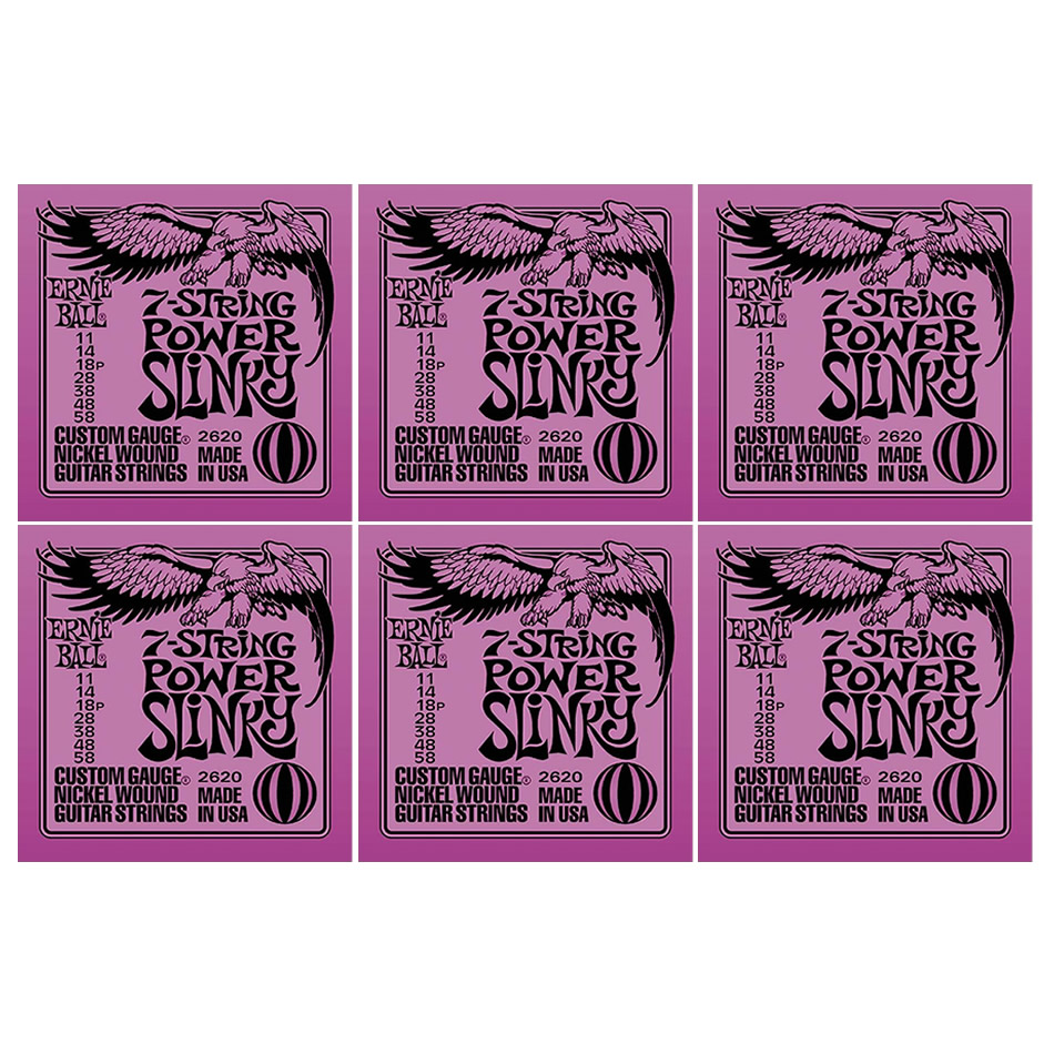 Ernie Ball Power Slinky 7-String Nickel Set (2620) - 6 Pack