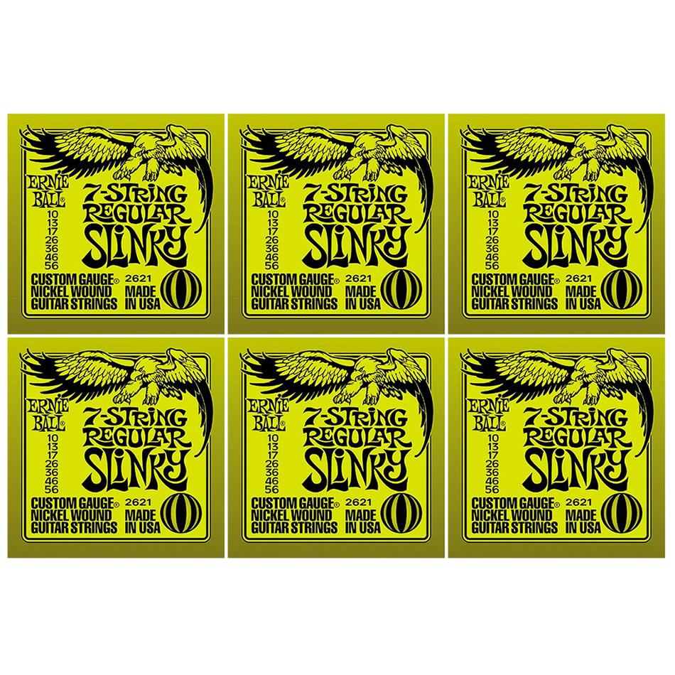 Ernie Ball 2621 Regular Slinky 7-String Nickel, 6-Pack
