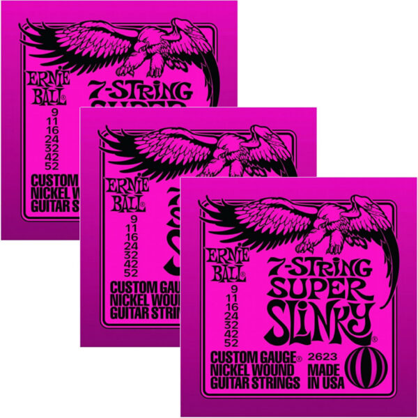 Ernie Ball 2623 Super Slinky 7-String Nickel Set – 3 Pack