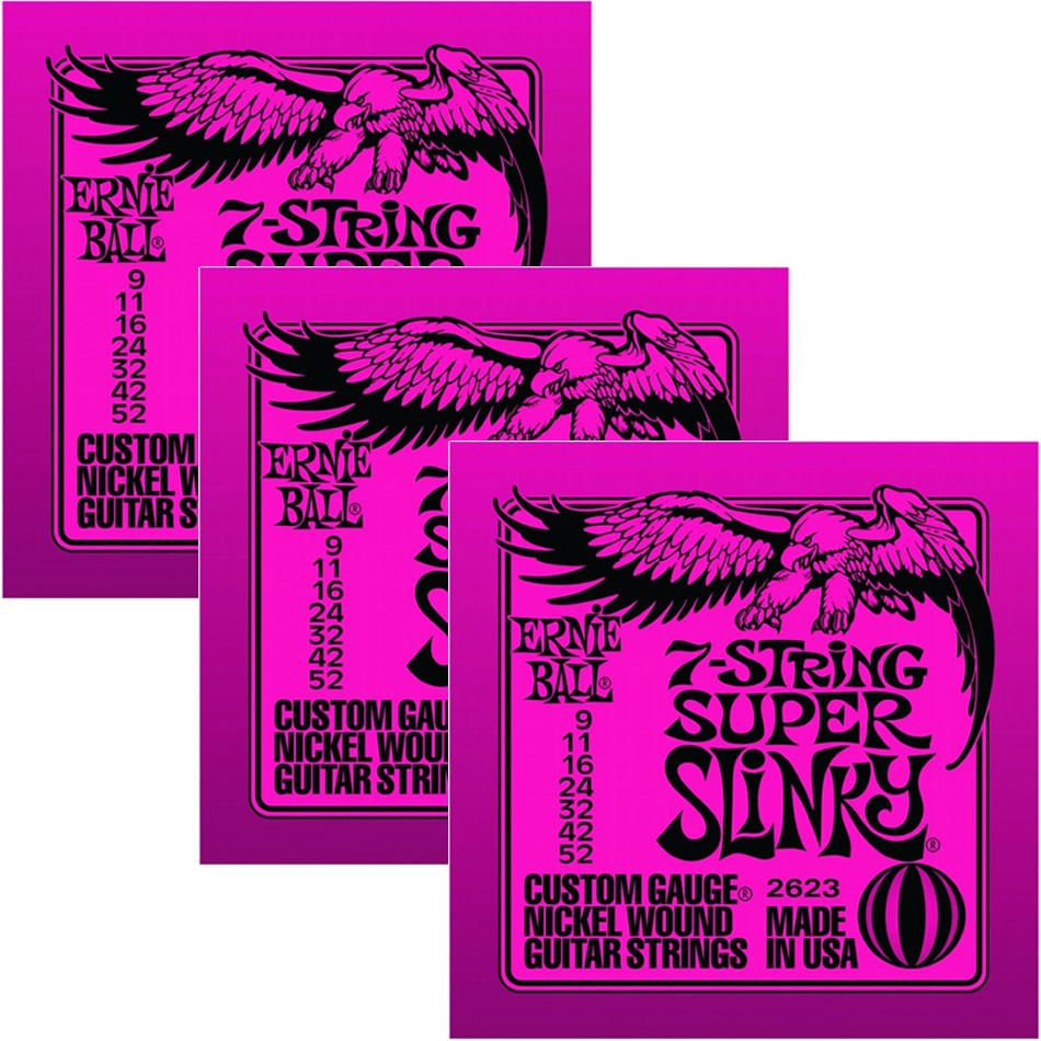 Ernie Ball 2623 Super Slinky 7-String Nickel Set – 3 Pack