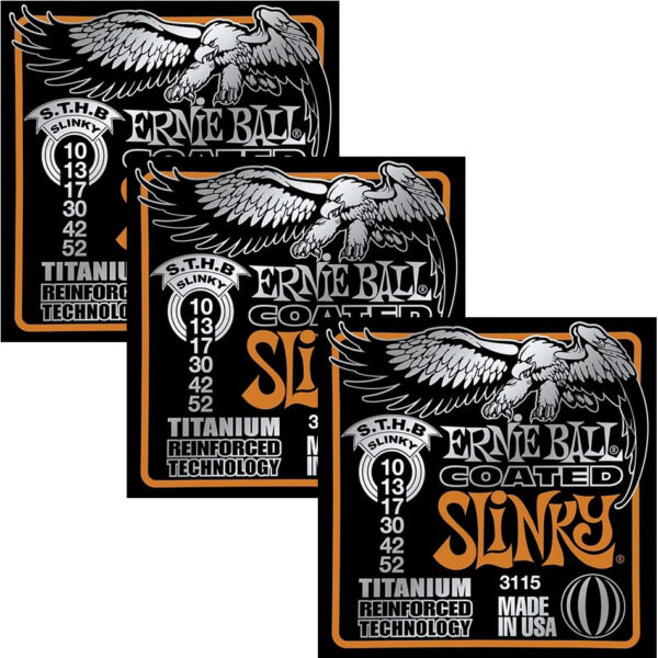 Ernie Ball Coated Titanium RPS Skinny Top Heavy Bottom Slinky (3115) - 3 Pack