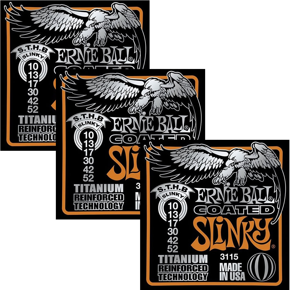 Ernie Ball Coated Titanium RPS Skinny Top Heavy Bottom Slinky (3115) - 3 Pack