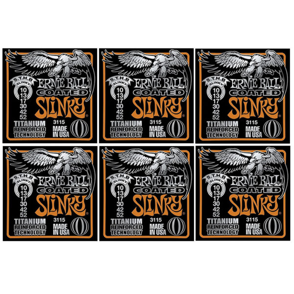 Ernie Ball Coated Titanium RPS Skinny Top Heavy Bottom Slinky (3115) – 6-Pack