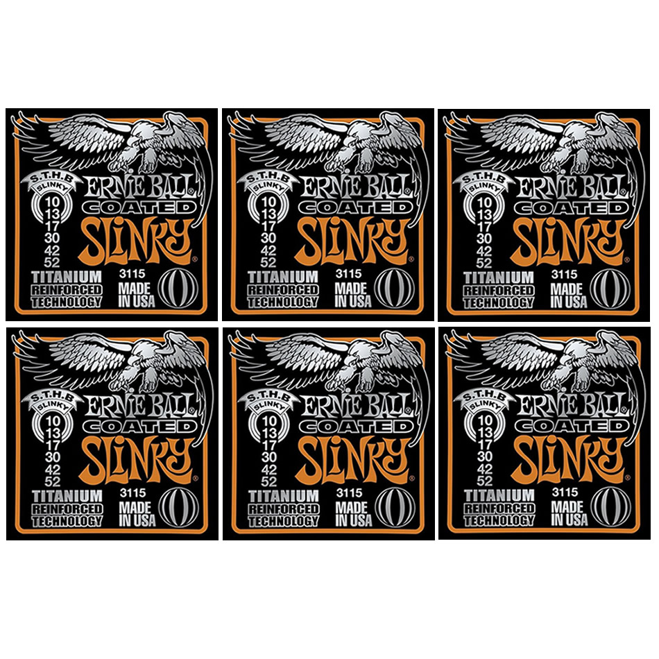 Ernie Ball Coated Titanium RPS Skinny Top Heavy Bottom Slinky (3115) – 6-Pack